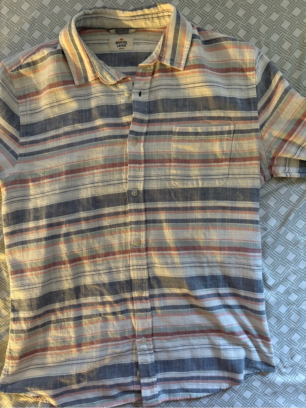 Marine Layer Men's Stretch Selvage Striped Long Sleeved Shirt Size Medium EUC